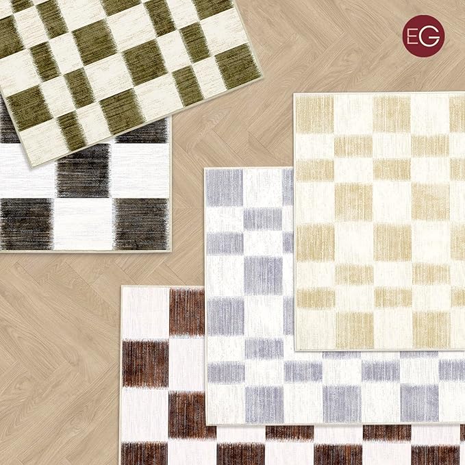 EVERGRACE Checkered Plaid Area Rug 2x6, Soft Fuzzy Faux Wool Rugs Washable Anti Slip Rugs Long Runner Rug for Entryway Bedroom Living Room Hallway Dining Room and Laundry, Dark Brown and White