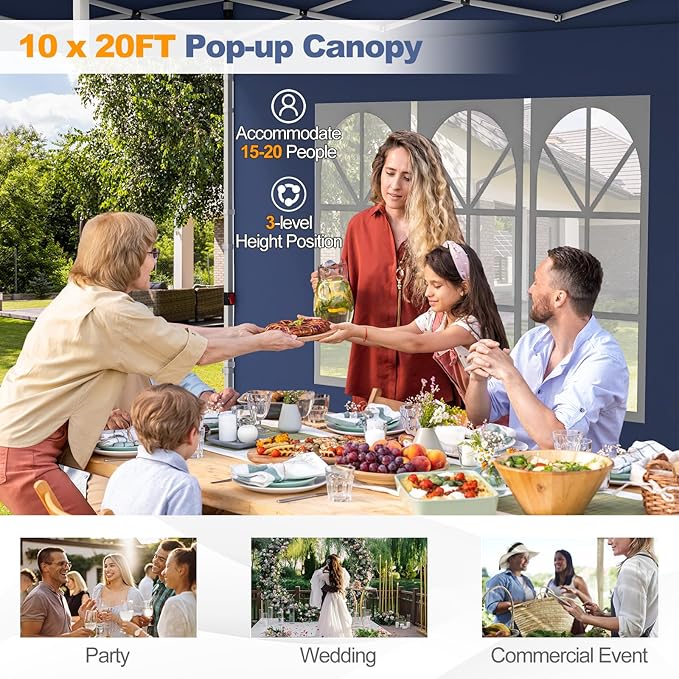 Tangkula 10x20 Ft Pop Up Canopy, UPF 50+ Portable Outdoor Canopy Tent with with 6 Removable Sidewalls, 2 Zippered Door, Windows, Carrying Bag for Party, Wedding, Backyard