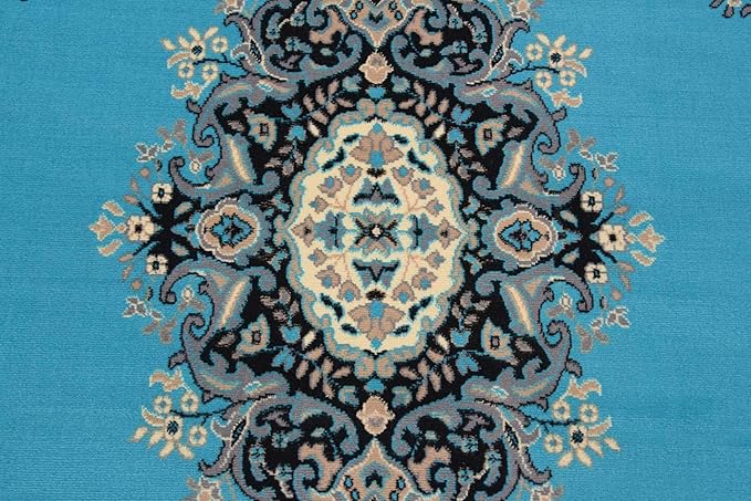 Unique Loom Reza Collection Traditional Persian Style Area Rug, 8' 0" x 8' 0", Turquoise/Ivory