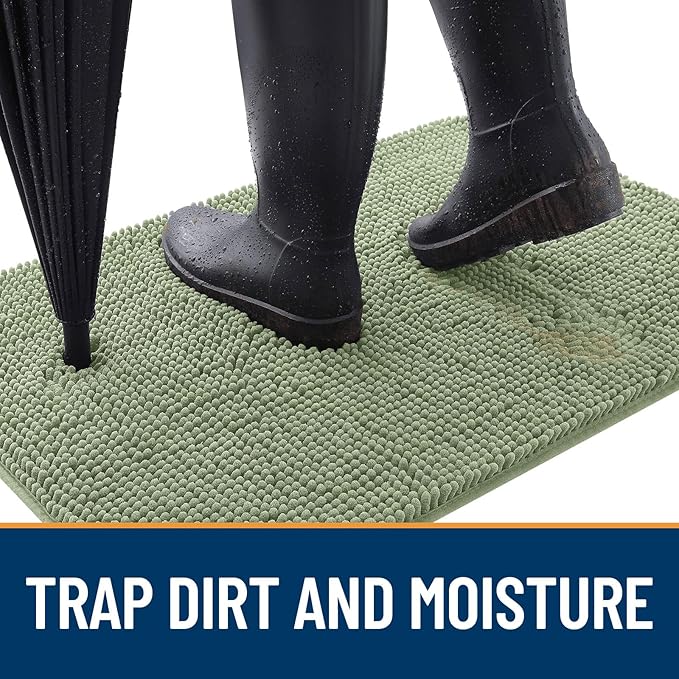 OLANLY Dog Door Mat for Muddy Paws 47x32, Absorbs Moisture and Dirt, Absorbent Non-Slip Washable Doormat, Quick Dry Chenille Mud Mat for Dogs, Entry Indoor Entryway Carpet for Inside Floor, Sage Green