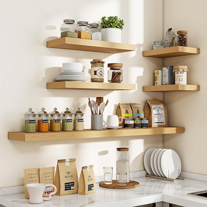 Acovy 36 Inch Floating Shelves, 3D Textured Wood Grain, Wooden Shelves