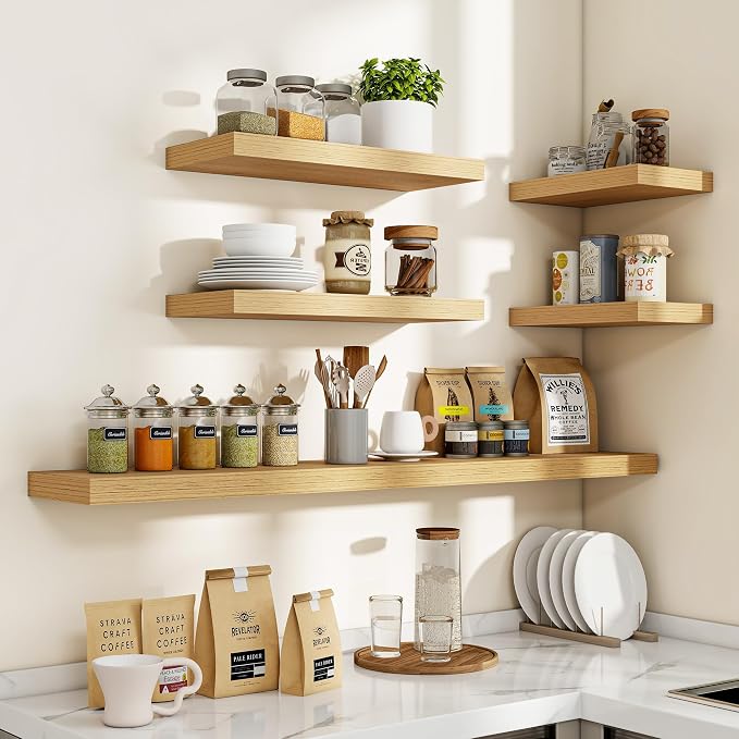 Acovy 24 Inch Floating Shelves, 3D Textured Wood Grain, Wooden Shelves