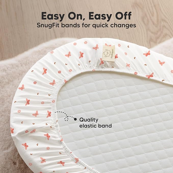 2-pk Waterproof Bassinet Sheets Girls, Boys, Cotton - 33x17 Universal Bassinet Mattress Pad Protector Cover, Compatible with Graco,Baby Delight,Chicco,Halo Bassinest Swivel Sleeper Fitted(Butterflies)