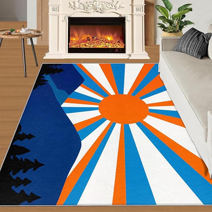 Boho Sun Area Rugs 4x5ft, Abstraction Deco Kids Play Rug, Minimalist Sunburst Throw Rugs Bedroom Fluffie Soft for Coffee Shop Living Room Under Table Game Room