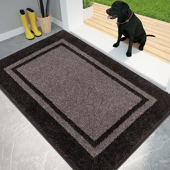 PURRUGS Dirt Trapping Door Mat 34" x 60", Non-Slip/Skid Machine Washable Entryway Rug, Shoes Scraper, Area Rug, Super Absorbent Welcome Mat for Muddy Wet Shoes and Paws, Grayish Brown & Coffee