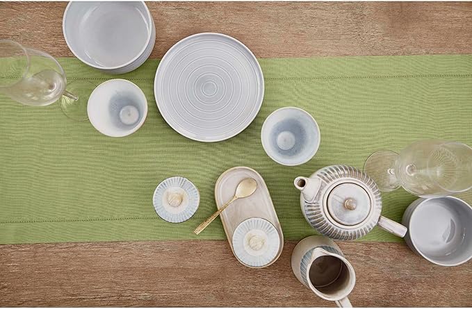 Solino Home Linen Moss Green Table Runner 132 Inches Long - 100% Pure Linen Extra Long Table Runner 14 x 132 Inch - Classic Hemstitch