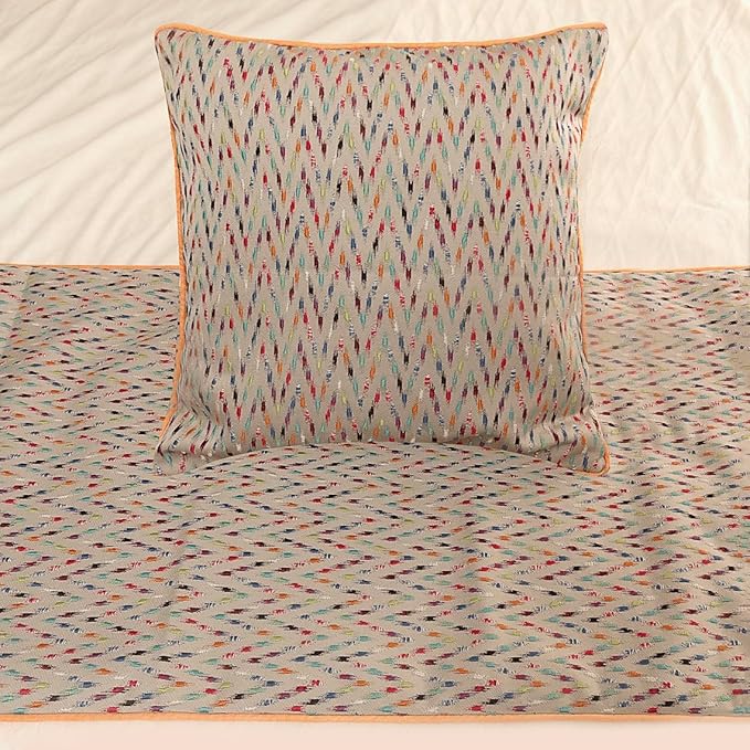 The HomeCentric King Queen Twin Beige & Multicolor Luxury Queen 74"x18" Bed Runner Without Pillow Cover, Chevron Embroidery Bed Scarf on Jacquard Embroidered Fabric - Happy Chevy