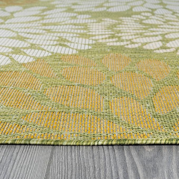 Beverly Rug Outdoor Rug 5x7 Modern Exotic Tropical Leaf Area Rugs for Indoor and Outdoor Patio Deck Porch Garden Water Resistant Washable Outside Carpet (5 x 7 Green)
