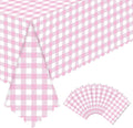 NatNarr 12 Pack Pink Gingham Tablecloths, 54 X 108Inch Scalloped Pink and White Checkered Table Cloth, Disposable Party Table Covers for Wedding Picnic Birthday Baby Bridal Shower Anniversay