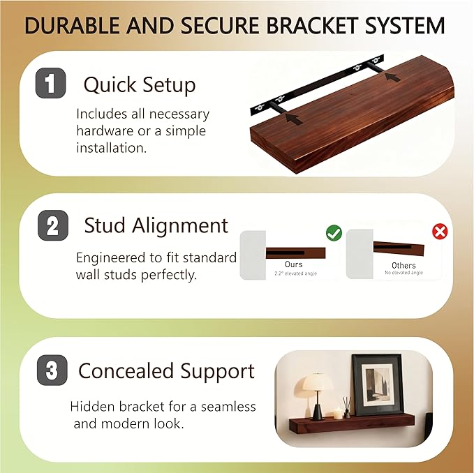 Solid Wood Floating Shelves, 40in Finished Real Wood Wall Shelves