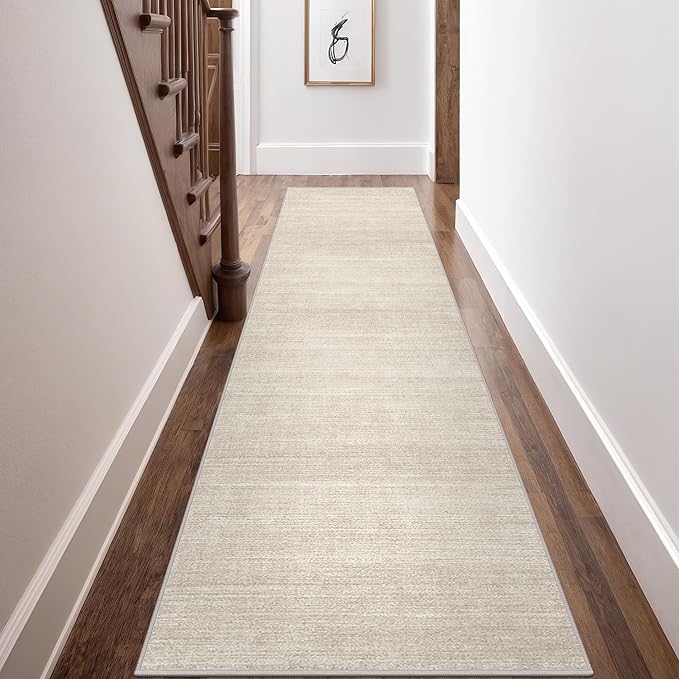 Art&Tuft Non-Slip Runner Rug - 2.5x16 Runner Rug Washable Low-Pile Rugs Runners, Soft Distressed Carpet Runner for Bedroom Bathroom Kitchen Laundry Living Room, Beige