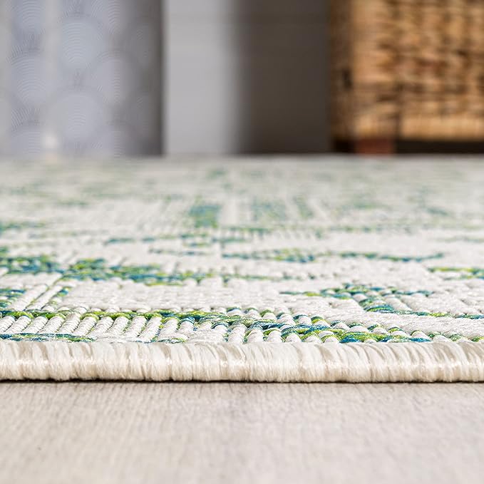 JONATHAN Y Boho Medallion Indoor Outdoor Runner Rug 2X8 Green/Cream, Estrella Textured Weave for Backyard, Patio, Porch, Easy-Cleaning, High Traffic, Pet-Friendly, Non-Shedding (SMB105G-28)