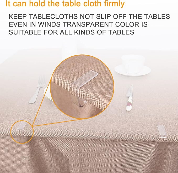 24 Pieces Transparent Clear Tablecloth Clips, Plastic Table Cloth Clips，Windproof Table Cover Holder Clamps，Table Cloth Holder for Home Wedding Party Christmas Outdoor Indoor Picnic Camping(Large)