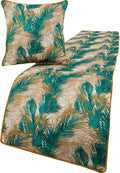 The HomeCentric King/Queen/Twin Green Decorative King 90"x18" Bed Runner with Pillow Cover, Plam Leaves & Quilted Bed Scarf on Satin Fabric - Palms