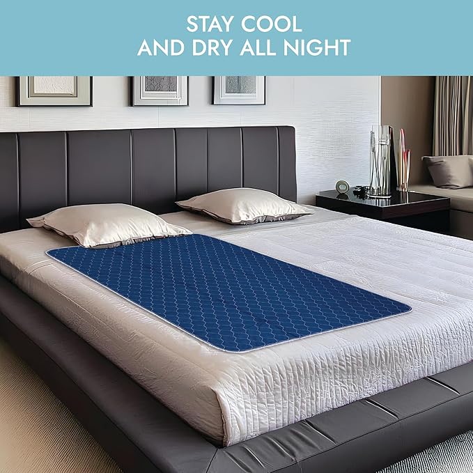 Premium Quality Bed Pad, Quilted, Waterproof, and Washable, 34" x 52" The Best Underpad Sheet Protector for Children or Adults with Incontinence (Dark Navy 34”x52” (300 Washes)