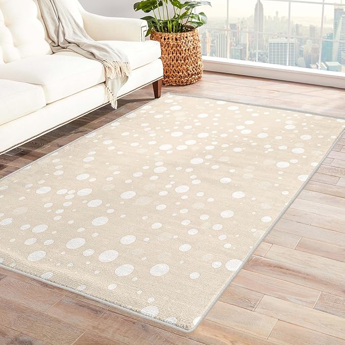 Beige Rug, 4x6 Rug, Bubble Print Rugs for Living Room Bedroom Dining, Minimalist Large Area Rug, Washable Rug Non Slip Soft Indoor Carpet, Kids and Pets Friendly, Beige Home & Room Decor