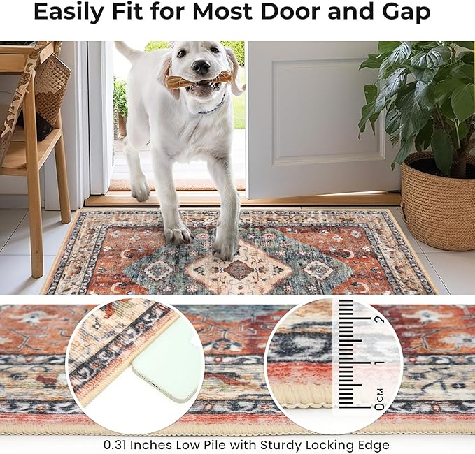 KOZYFLY Boho Area Rug 4x6 Ft Rugs for Entryway Washable Entry Rug Non Slip Rug for Living Room Rust/Orange/Blue Printed Faux Wool Vintage Bedroom Throw Rugs for Entrance Kitchen Living Room