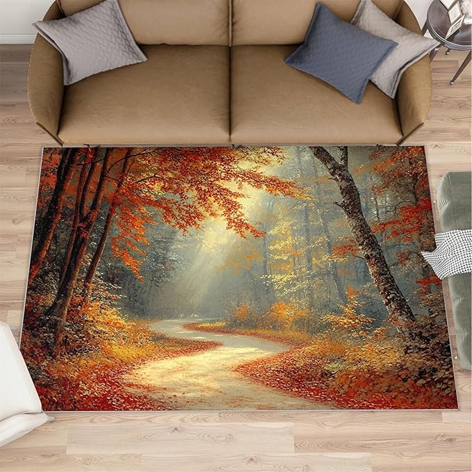 5x6 Autumn Forest Rugs for Office - Natural Landscape Living Room Carpet, Forest Path Bedroom Area Rug Kids Low Pile Rug for Indoor Outdoor Hardwood Floors Home Decor