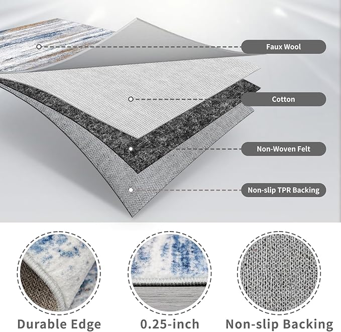 3x15 Washable Runner Rug for Hallway: Extra Long Runners for Entryway Living Room Dining Room - Stain and Water Resistant Rugs with Non-Slip Backing - Soft Low-Pile Carpet Navy Grey