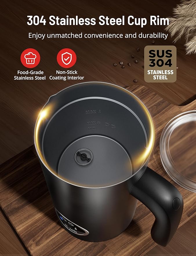 Milk Frother, Airyoyo 4-in-1 Milk Frother with Stand, Electric Milk Frother and Steamer Hot& Cold Foam Temperature Control, Auto Shut-Off Frother for Coffee Latte