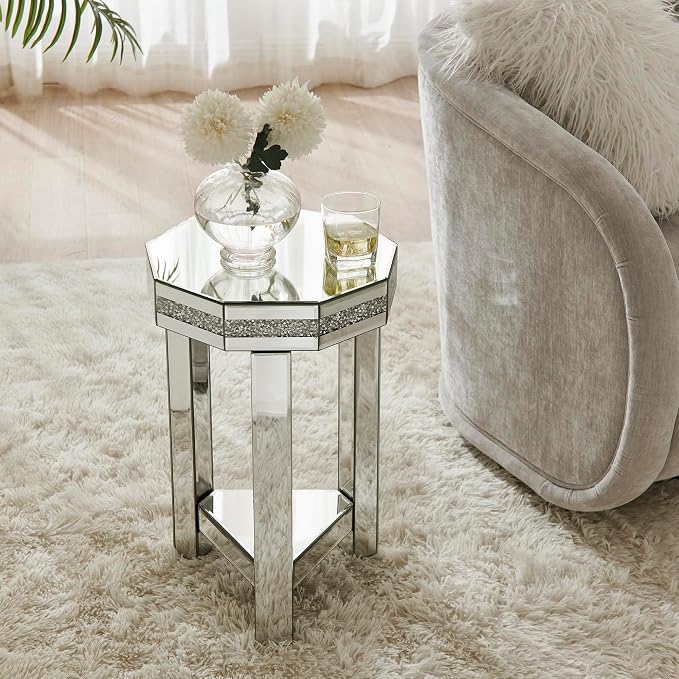 Mirrored Octagon End Table