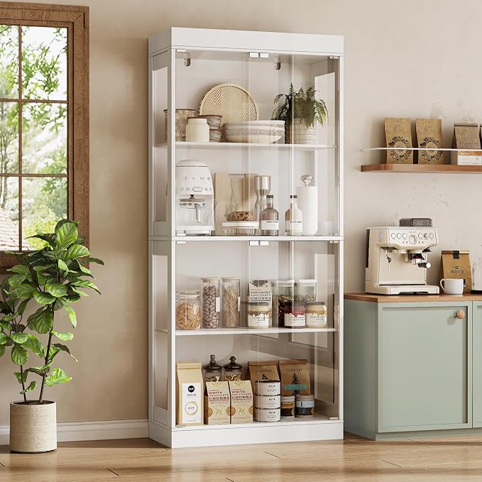 70.1" Display Cabinet with Glass Doors, 4-Tier Curio Cabinet