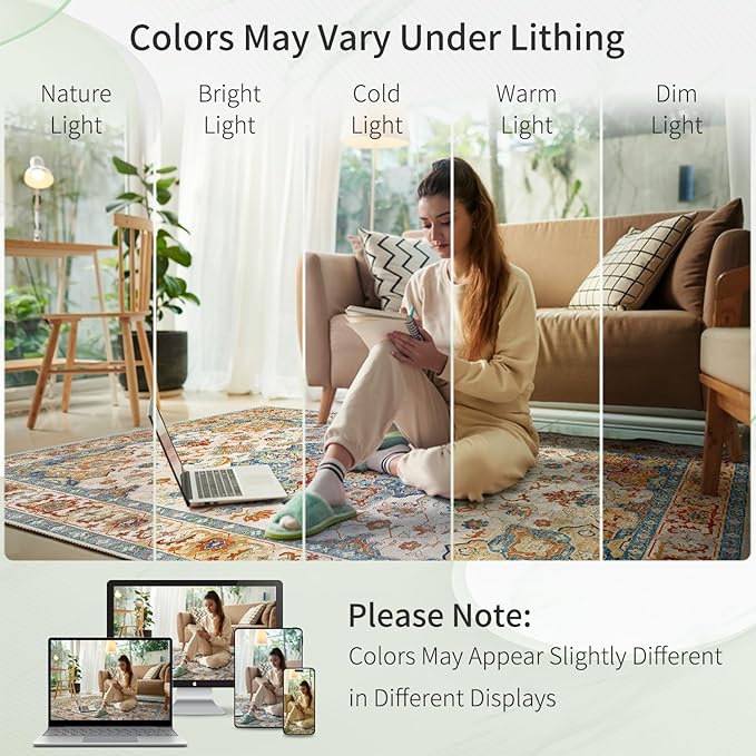 Enkor Runner Rugs for Hallway, 2.6x8 Washable Soft Non Slip Floor Rugs for Kitchen, Modern Mat for Living Room Bedroom Entryway Orange & Beige