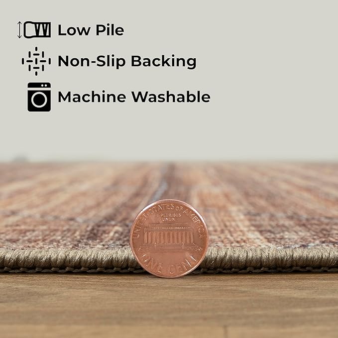 GLN Rugs Contemporary Collection - Machine Washable Area Rug, Contemporary Washable, Non Slip, Low Pile Chenille Rug, Living Room, Bedroom, Kitchen Rug (9' x 12' Terra/Brown)