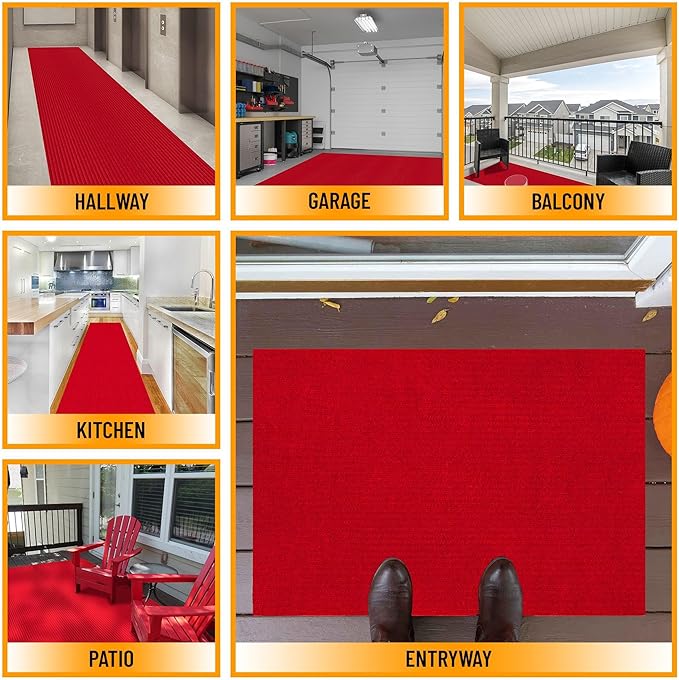Ottomanson 3'11" x 29' Hallway Runner with Scraper Pile - Extra Durable Non-Slip Rug Mat for Indoor & Outdoor Use - Ideal for Kitchen, Entryway & Garage - High-Traffic Carpet, Red