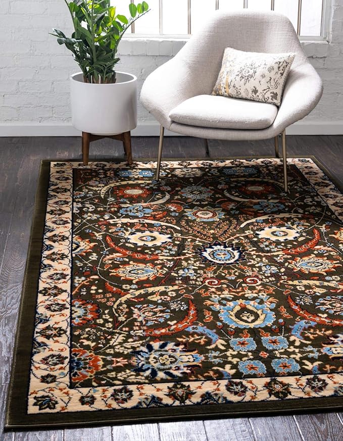 Unique Loom Espahan Collection Area Rug - Cape Cod (6' 1" x 9' Rectangle, Green/ Black)