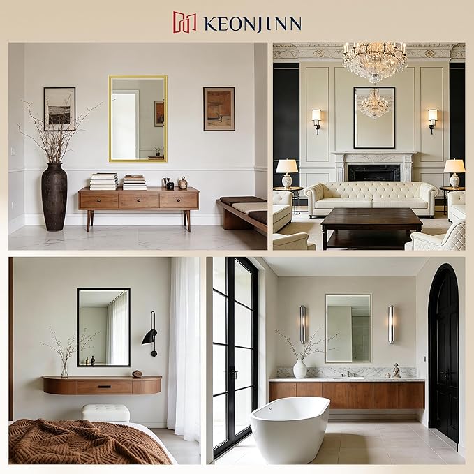 Keonjinn 55" x 30" Black Bathroom Vanity Mirror, Black Metal Framed Mirror, Beveled Edge Tempered Glass, Aluminum Alloy, Rustproof, Decorative Wall Mirrors for Entryway, Hallway(Vertical/Horizontal)