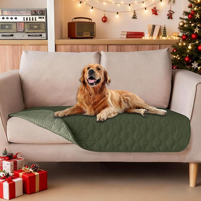 gogobunny 100% Double Sided Waterproof Dog Blanket Soft Pet Bed Cover Reversible Protect Furniture Couch Sofa Car for Puppy Large Dog Cat (Dark Olive/Light Olive, 32x53 Inch (Pack of 1))