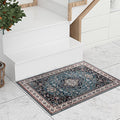 Easy-Going Area Rug 2x3 Washable Medallion Distressed Entryway Rugs Front Door Mat Indoor Entrance Non-Slip Vintage Retro Small Entry Rug for Bedroom Kitchen Bathroom Lightweight Carpet, Teal Brick
