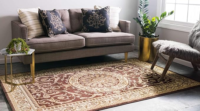 Unique Loom Versailles Collection Traditional Classic Medallion Floral Motif Area Rug (5' 0 x 8' 0 Rectangular, Brown/ Ivory)