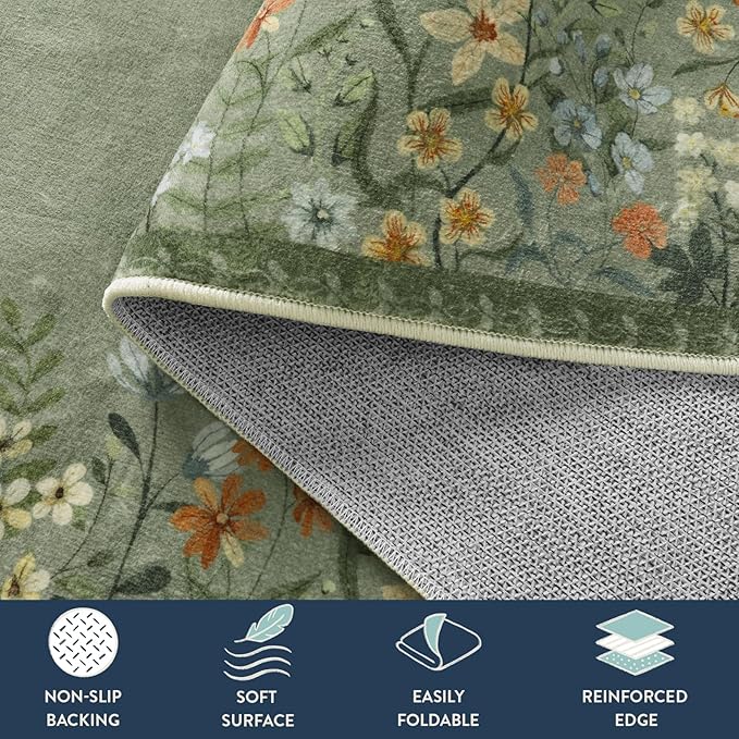 Lahome Boho Floral 2x3 Kitchen Rugs Green Door Mat Indoor Entrance,Machine Washable Small Bathroom Area Rug,Soft Non-Slip Indoor Carpet Throw Rugs for Entryway Laundry Bedside(Green,2x3)