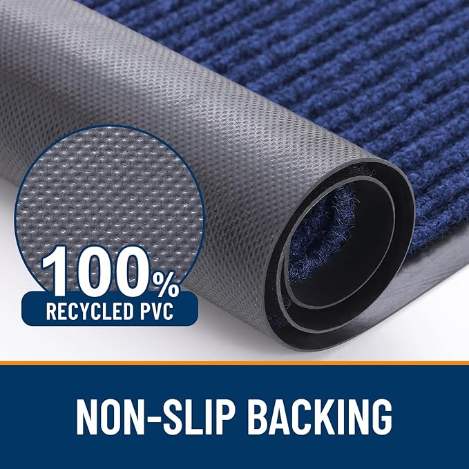 OLANLY Front Door Mat Indoor Outdoor Entrance, Waterproof Heavy Duty Doormat, Fade Resistant, Low Profile, Easy Clean Patio Porch Welcome Floor Mats for Entry, 59x20, Blue