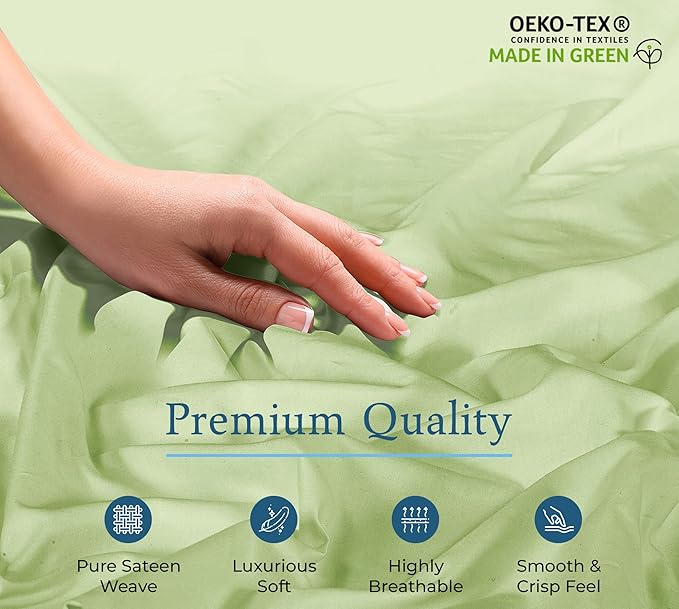 Royale Linens 400 Thread Count 100% American Grown Cotton Fitted Sheet Full Size - All Around Elastic Fitted Sheet - Luxury Sateen Weave - Snug Fit Bottom Sheet Fit Up to 16" (Full, Florentine Sage)