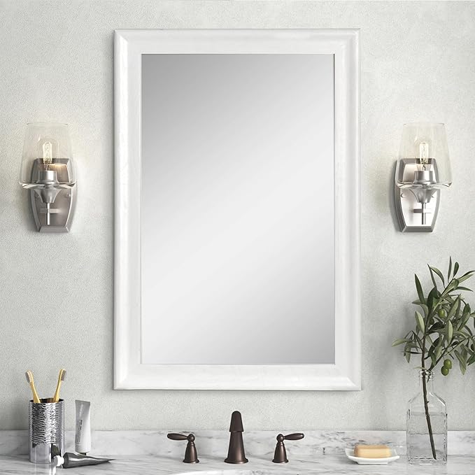 CULER White Wood Wall Mirror for Bathroom,Rectangle Rustic 24 x 36 inch Hanging Vanity Mirrors with Wooden Frame for Living Room,Bedroom,Entryway (24x36 inch, White)