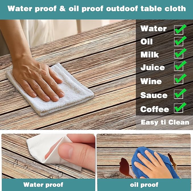 Picnic Table Cover with Bench Covers Camping Essentials Farmhouse Waterproof Windproof Wood Grain Camping Tablecloth Fitted Tablecloth Cover with Elastic Edge for Indoor & Outdoor 3 PCS 30x96 Inch