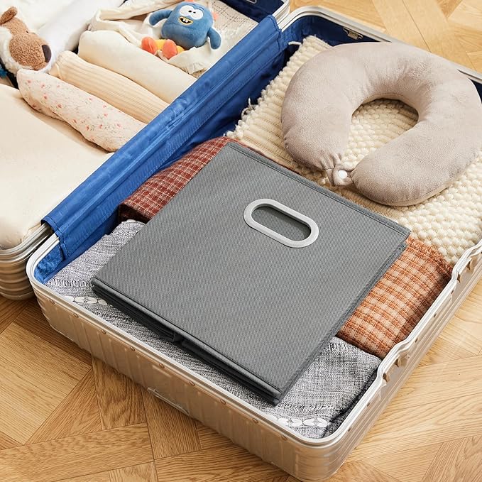 MAX Houser Fabric Storage Bins Cubes Baskets Containers with Dual Plastic Handles for Home Closet Bedroom Drawers Organizers (Cattail Gray)