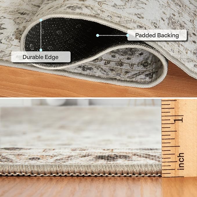 ReaLife Rugs Machine Washable Area Rug - Stain Resistant,Non-Shed - Eco-Friendly,Non-Slip, Family & Pet Friendly - Made from Premium Recycled Fiber - Vintage Bohemian Medallion - Beige Ivory, 3' x 5'