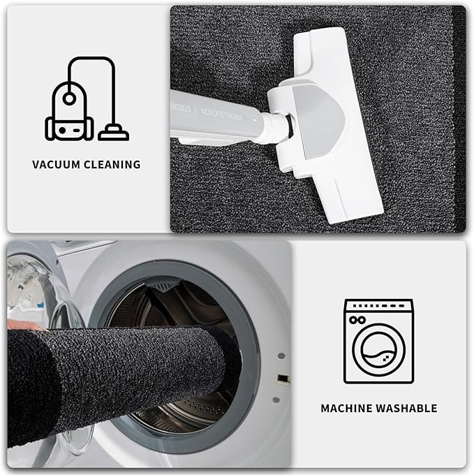 PURRUGS Dirt Trapping Door Mat 24" x 36", Non-Slip/Skid Machine Washable Entryway Rug, Shoes Scraper, Throw Rug, Super Absorbent Area Rug for Muddy Wet Shoes and Paws, Bluish Grey & Charcoal