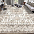 8x10 Area Rug Washable Living Room Carpet Bedroom Rug, Retro Accent Throw Distressed Rug, Easy Cleaning (Cream Beige)