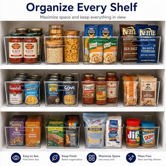 Sorbus Clear Storage Bins, 10 Pack Large Organization Bins with Handles – Clear Storage Containers for Storage, Pantry, Fridge, Cabinet, Closet & Kitchen Organization – BPA-Free Plastic