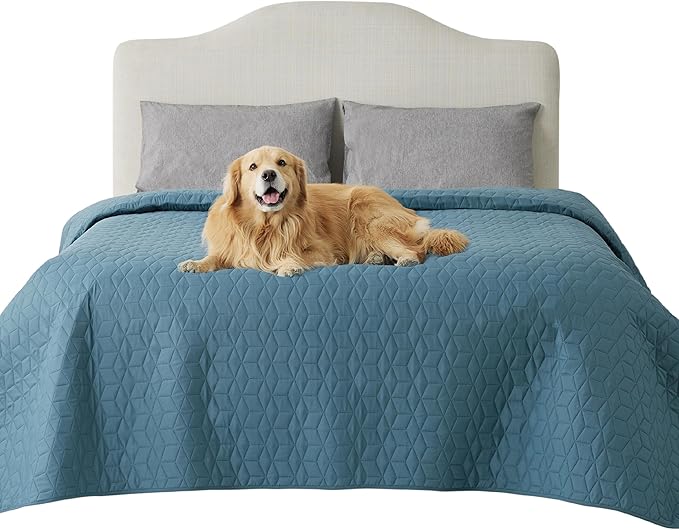 Bedsure 100% Waterproof Bed Cover for Dogs Washable - Non Slip Waterproof Dog Blanket for Bed, Lightweight Furniture Protector Durable for Pet Cat Puppy with Non-Slip Bottom, Blue, 82x82IN