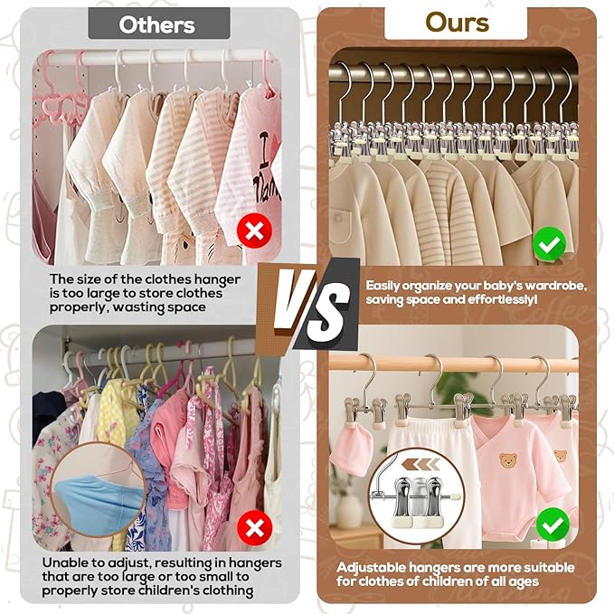 Mity rain40-Pack Baby Hangers - 360° Rotatable Silicone Clip Kid Hangers, Space-Saving Toddler Hanger,Premium Stainless Steel, Ideal for Newborn & Children Wardrobe Organization.