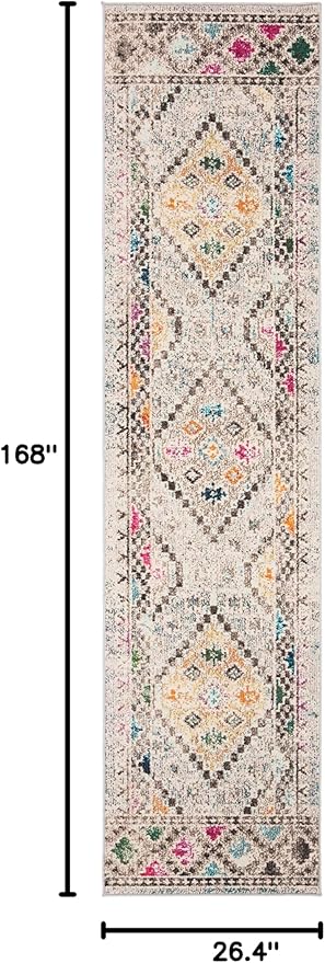 SAFAVIEH Madison Collection Runner Rug - 2'2" x 14', Grey & Yellow, Boho Diamond Distressed Design, Non-Shedding & Easy Care, Ideal for High Traffic Areas in Living Room, Bedroom (MAD418F)