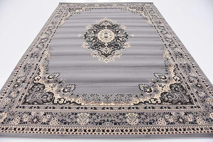 Unique Loom Reza Collection Traditional Persian Style Area Rug, 7 x 10 ft, Gray/Ivory