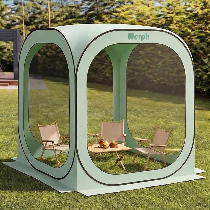 Werph 6x6 Pop Up Screen Tent, Mosquito Net Gazebo, UV Resistant Roof Waterproof Screen Canopy, Quick Setup Outdoor Shelter for Backyard, Patio, Garden, Picnic, Camping and Events, Green