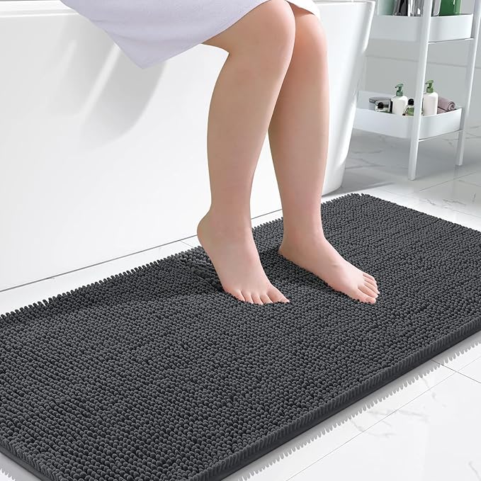 OLANLY Bathroom Rugs 47x24, Extra Soft Absorbent Chenille Bath Rugs, Rubber Backing Quick Dry, Machine Washable Bath Mats for Bathroom Floor, Tub and Shower, Home Decor Accessories, Dark Grey